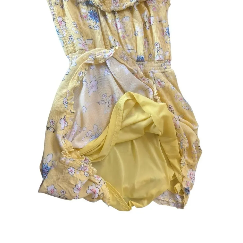 Justice Girls Yellow Floral Flutter Sleeve Dress size 16